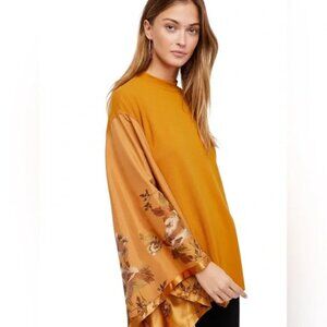 Free People Floral Embroidered Sydney Tuesday Kimono Sleeve Top Size Medium